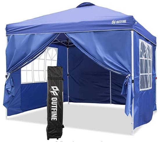 OUTFINE Patio Canopy 10'x10' Pop Up Commercial Instant Gazebo Tent, Outdoor Party Canopies with 4 Removable Zippered Sidewalls, Stakes x8, Ropes x4 (Blue, 10 X 10 FT)