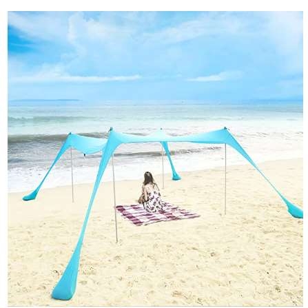 OUTFINE Pop Up Beach Tent Sun Shade Canopy UPF50+ with Aluminum Poles, Tent Pegs, Sand Shovel, Portable Canopy for Beach, Camping and Outdoors (Blue, 10 x10FT)