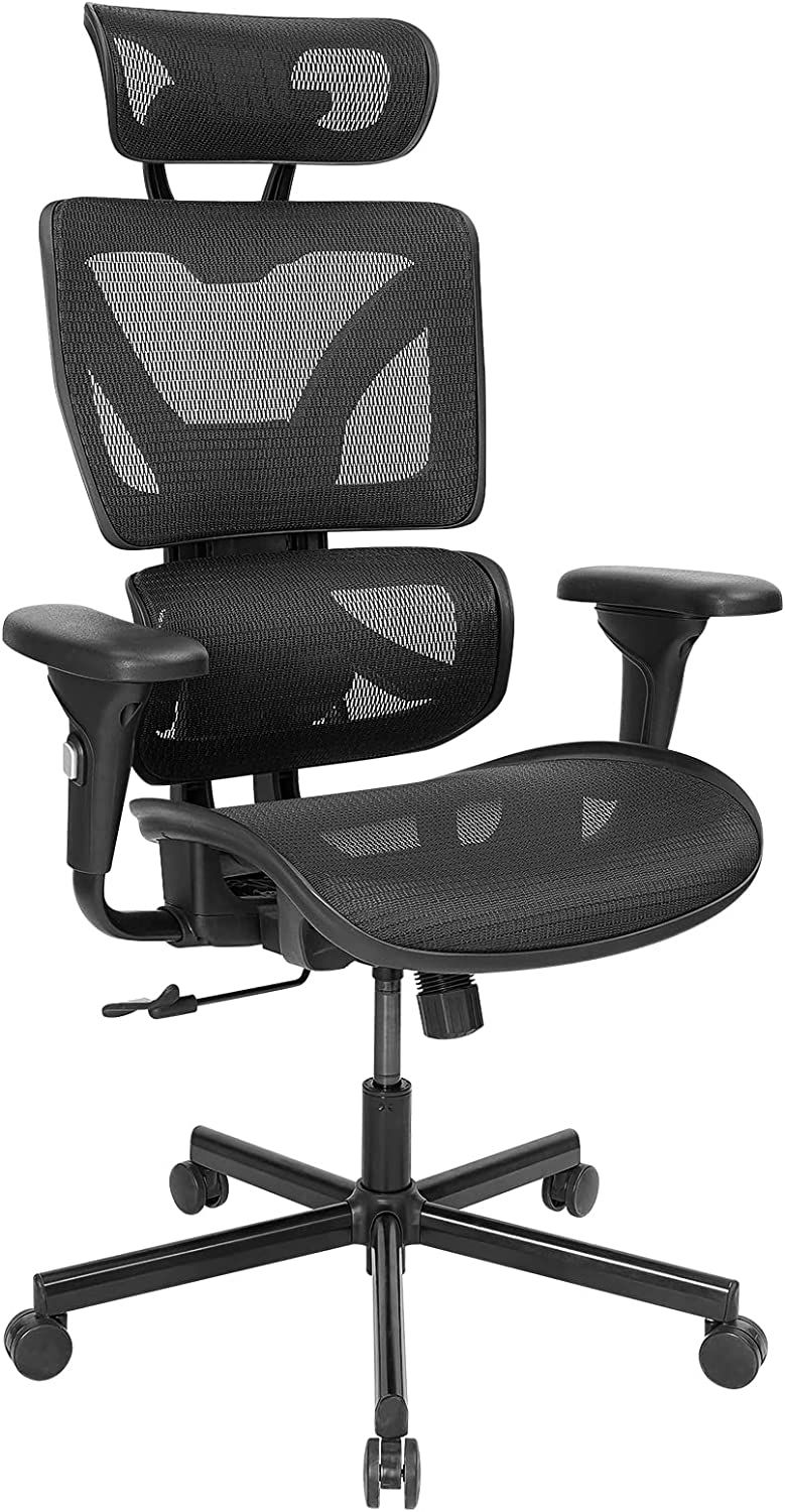 OUTFINE Height Adjustable High Back Mesh Chair, Adjustable Chair Back Height, Adjustable Armrest, Adjustable Headrest and Adjustable Lumbar Support, 3 Level Lock Function, Tilt, 300LBS