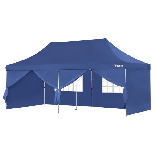 OUTFINE Heavy Duty Canopy 10'X20' Pop Up Canopy Gazebo Commercial Tent with 6 Removable Sidewalls, Stakes X13, Ropes X6 for Patio Outdoor Party Events Blue