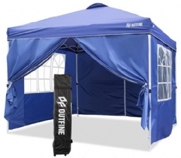 OUTFINE Patio Canopy 10'x10' Pop Up Commercial Instant Gazebo Tent, Outdoor Party Canopies with 4 Removable Zippered Sidewalls, Stakes x8, Ropes x4 (Blue, 10 X 10 FT)
